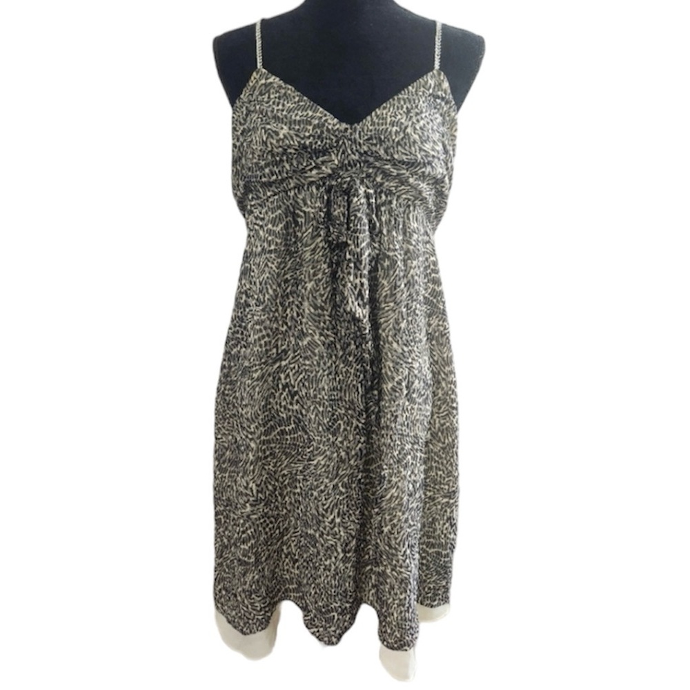Michael Michael Kors Gray Animal Print 
Chain Strap Silk Cocktail Dress Sz S/P